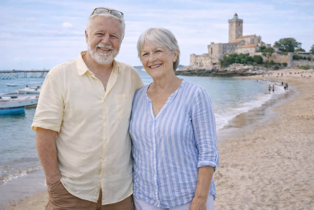 couple senior plage Fouras Charente Maritime vacances mer