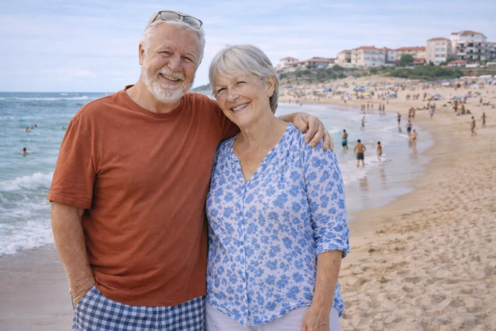 couple senior plage Hossegor vacances océan Landes