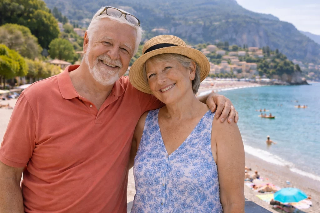couple senior plage Menton Côte d’Azur vacances détente