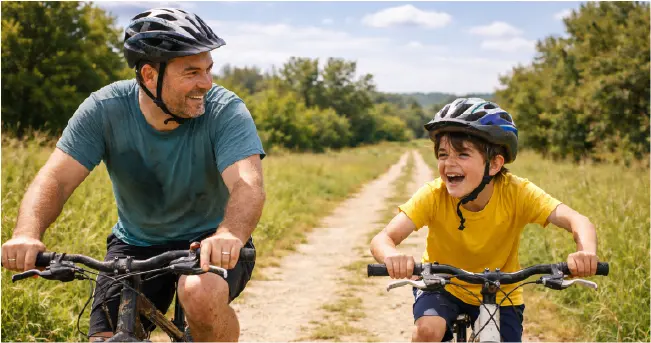 Père et fils en vélo